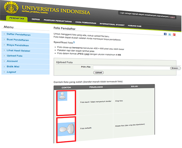 Pendaftaran SIMAK UI - Upload Foto