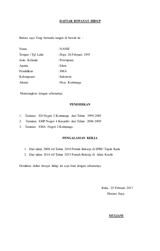 Contoh Formulir Daftar Riwayat Hidup Kosong - Berbagai Contoh